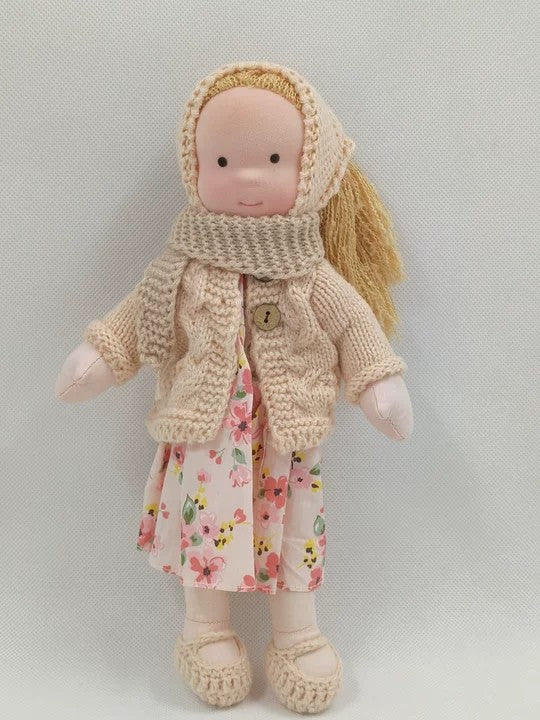 Handmade Waldorf soft doll with knitted clothes - product photo 4