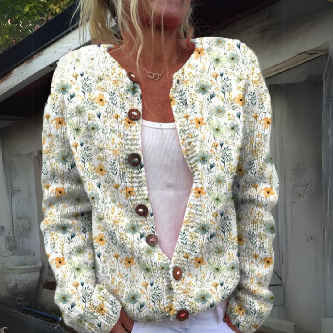 Woman wearing the Lana women's casual long-sleeve sweater, back view