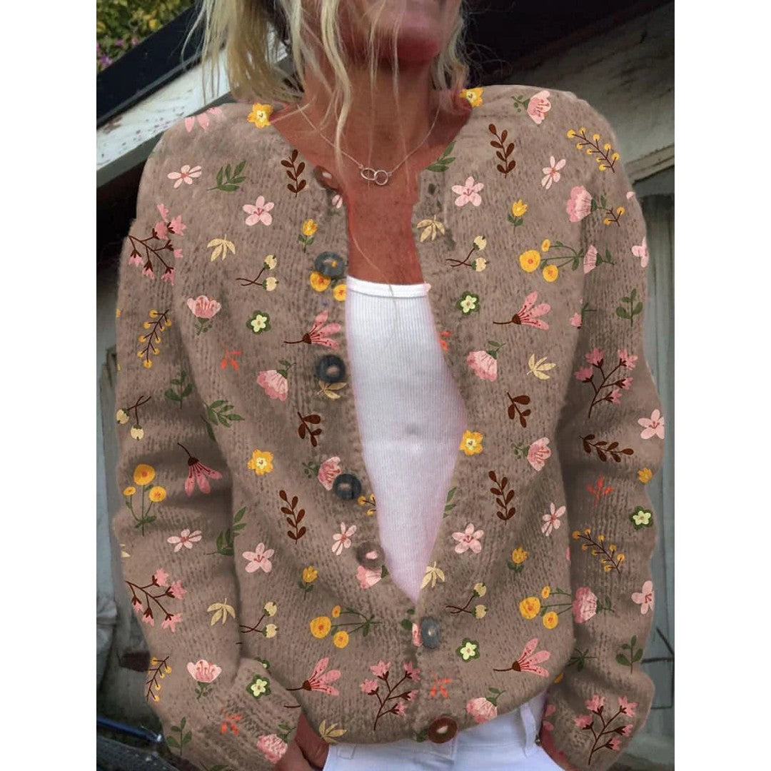 Woman wearing the Lana women's casual long-sleeve sweater, detail view