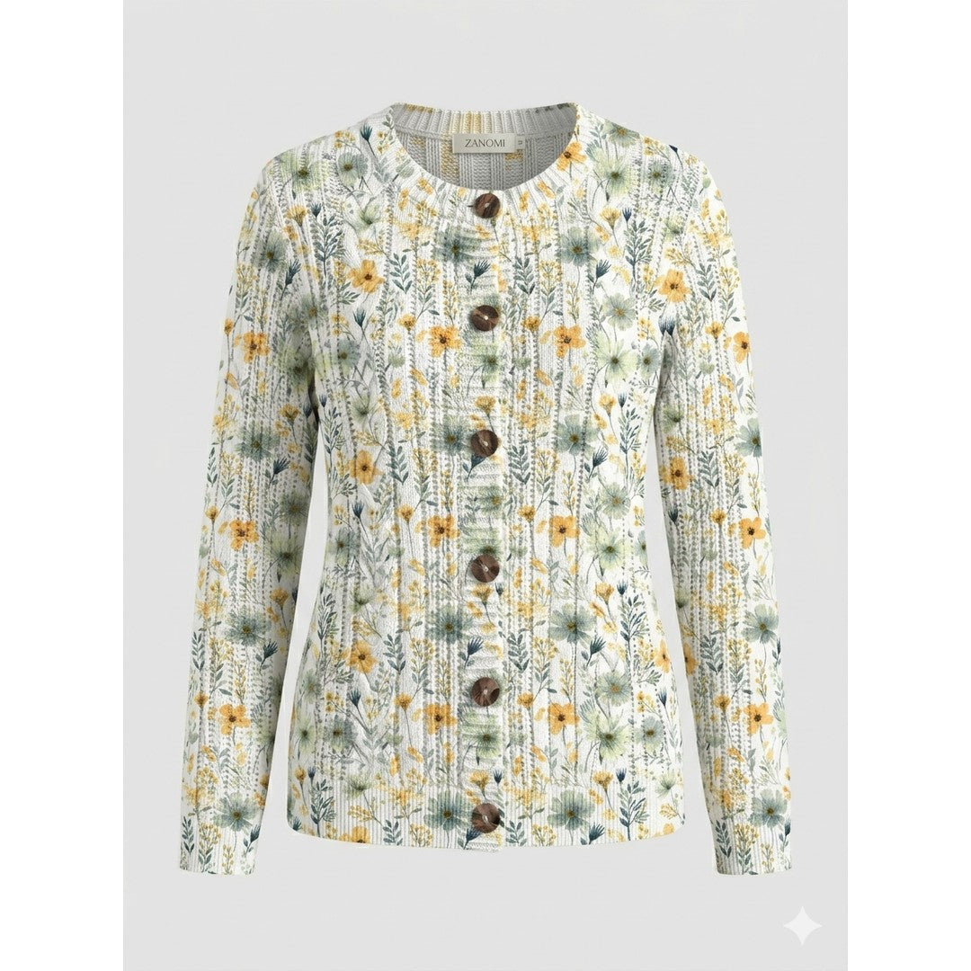 Woman wearing the Lana women's casual long-sleeve sweater, front view