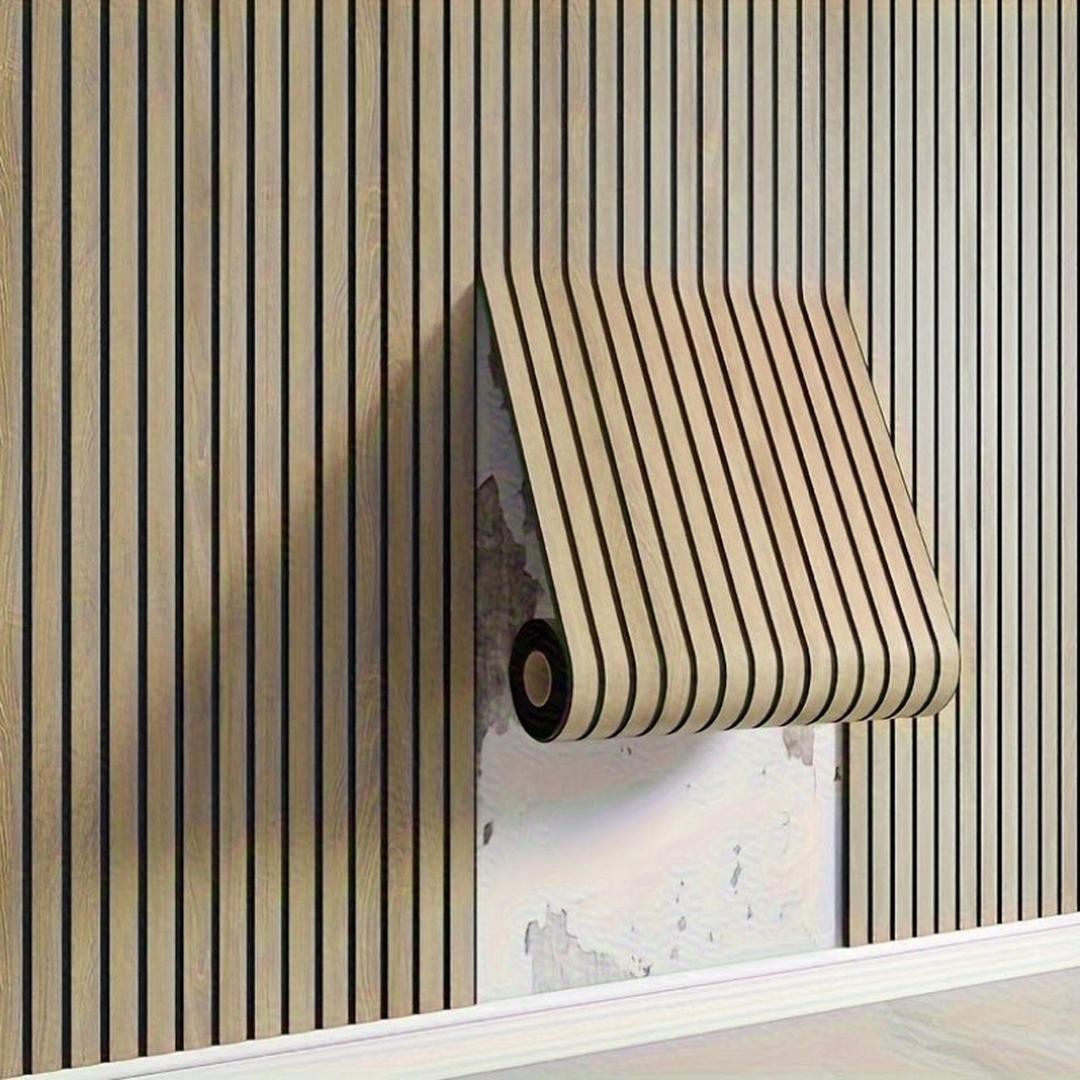 Self-adhesive 3D PVC wood-effect slat wall panel - product photo 1