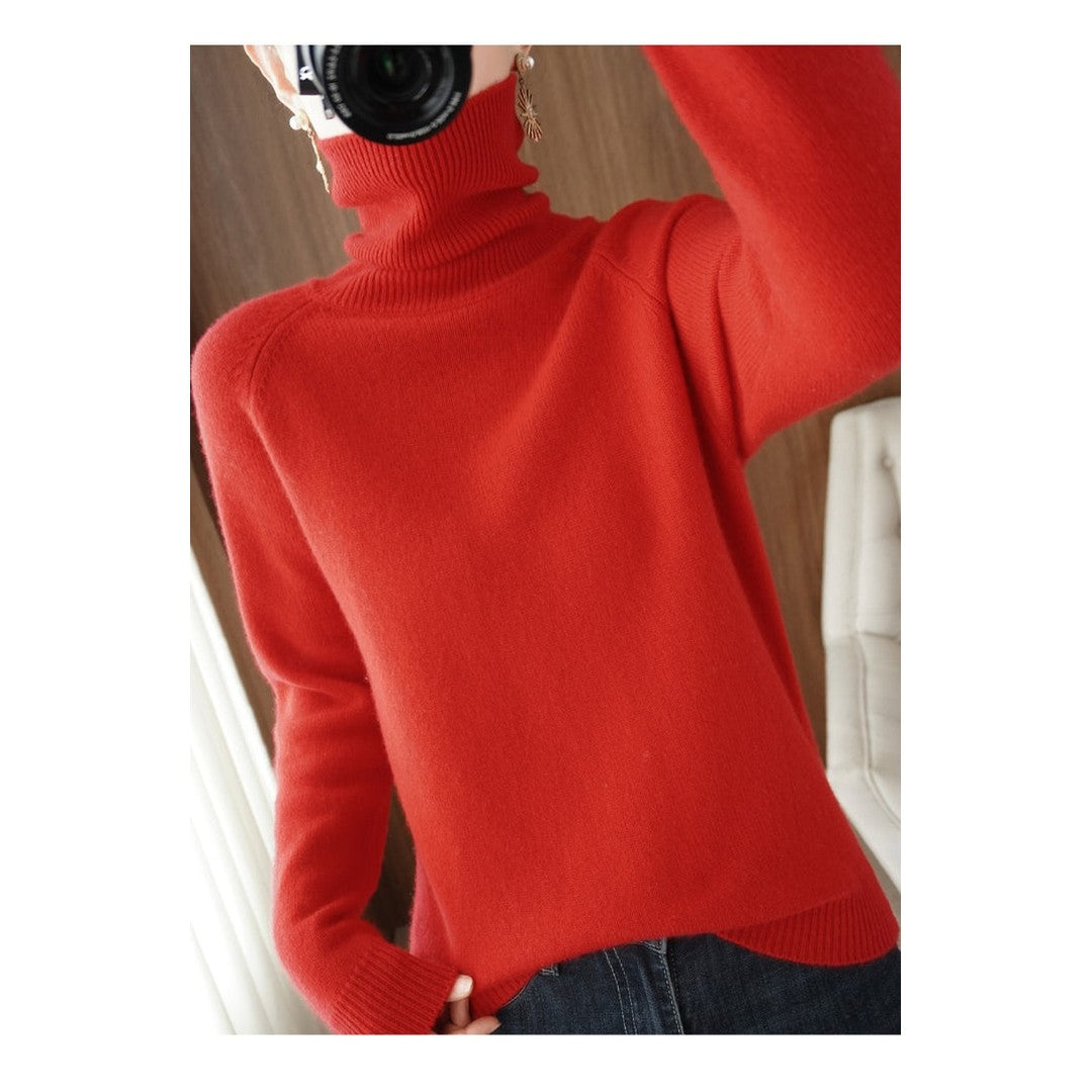 Woman wearing the Lark women's knit sweater, model view