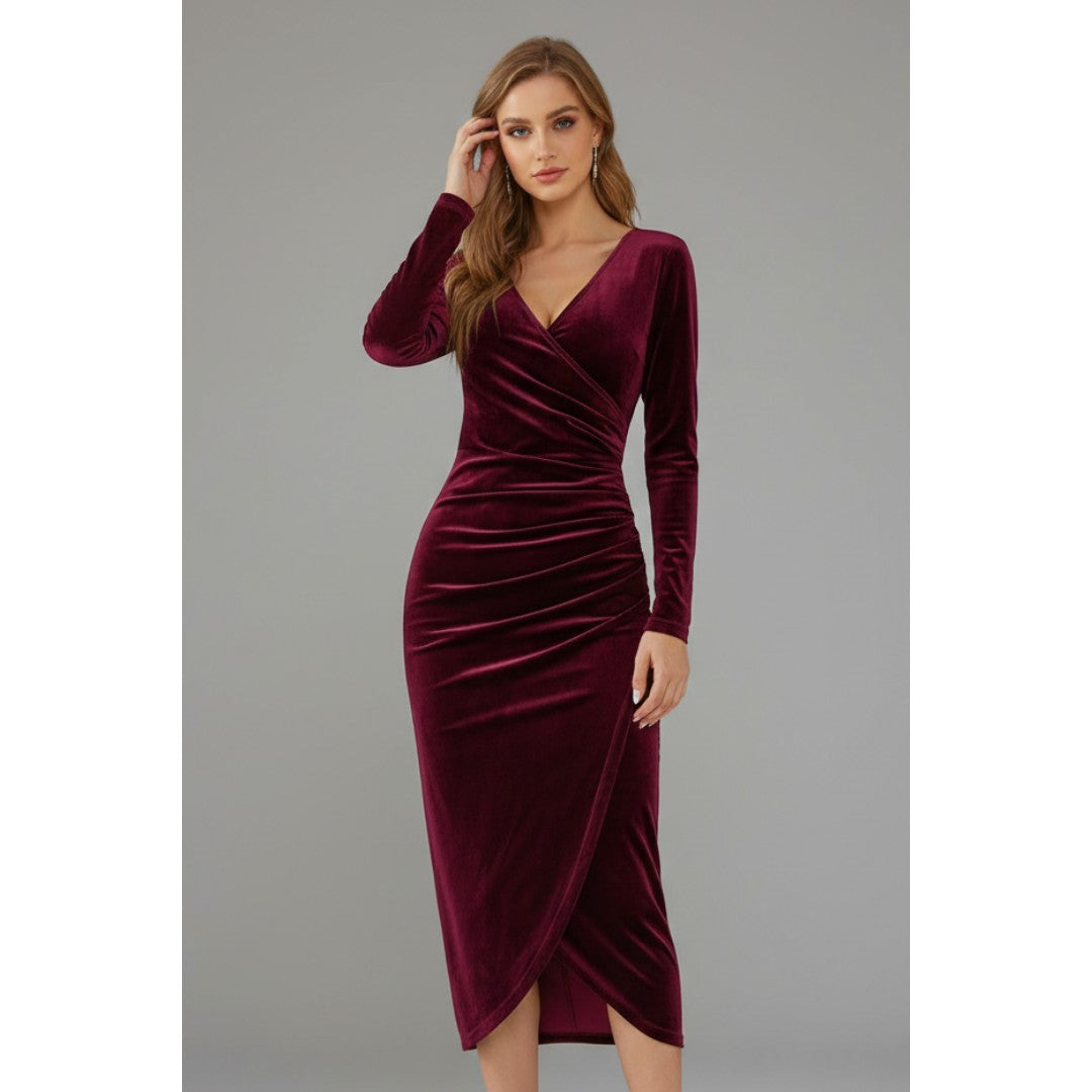Woman wearing the Lazlo women's midi dress, back view