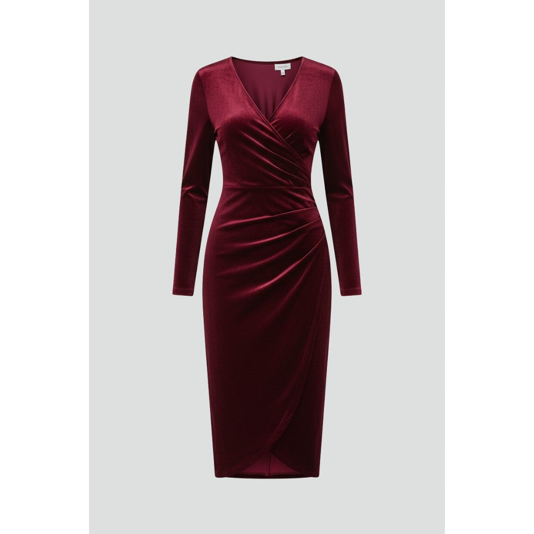 Woman wearing the Lazlo women's midi dress, front view