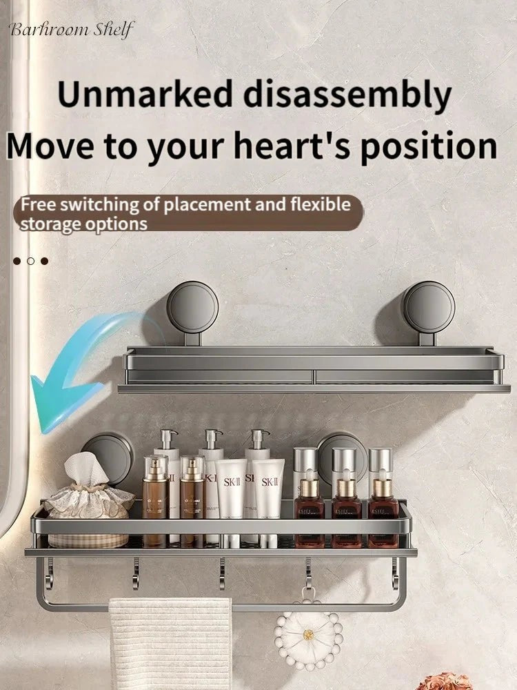 No-drill suction aluminium shower shelf with drain rack - product photo 4