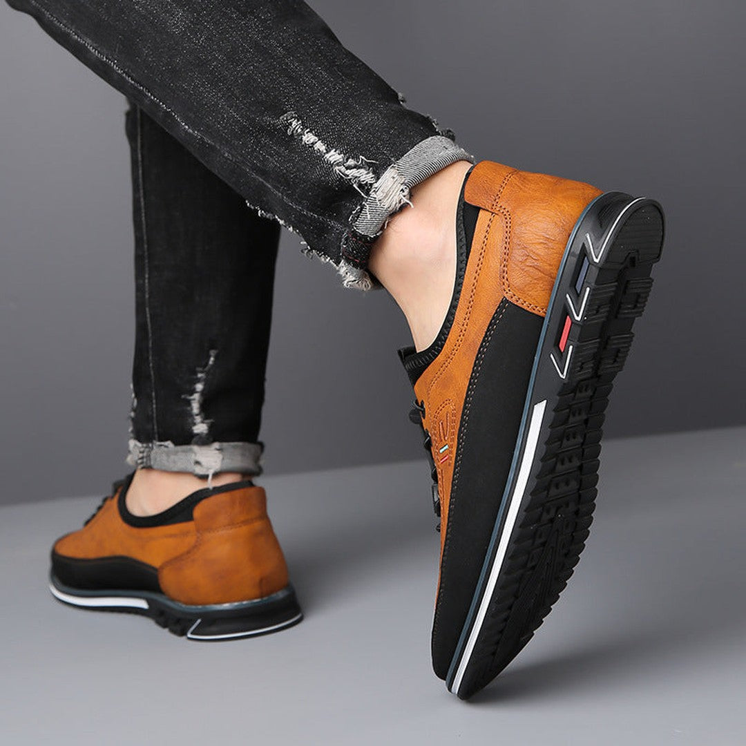 Man wearing the Ledger men's shoes, back view