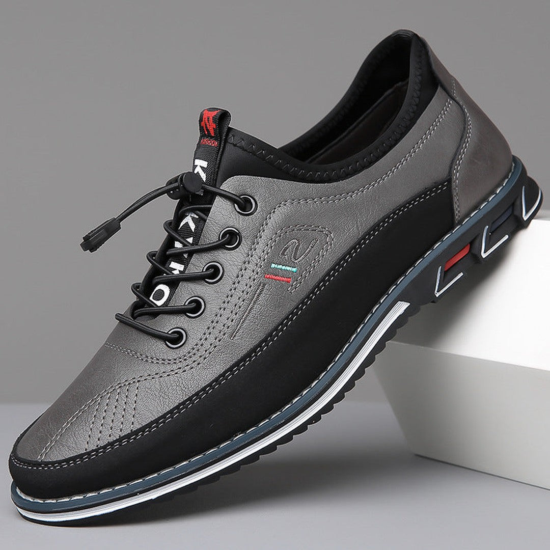 Man wearing the Ledger men's shoes, detail view