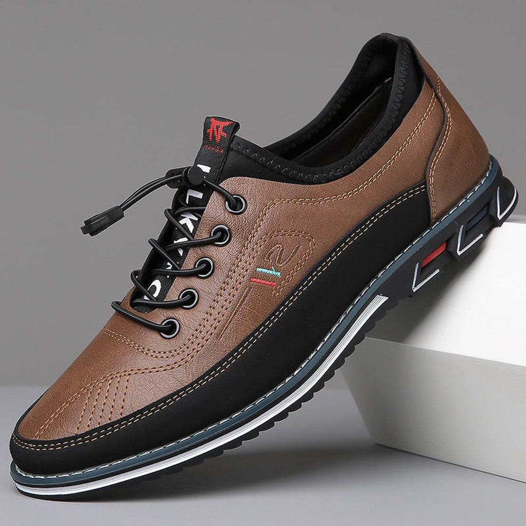 Man wearing the Ledger men's shoes, side view