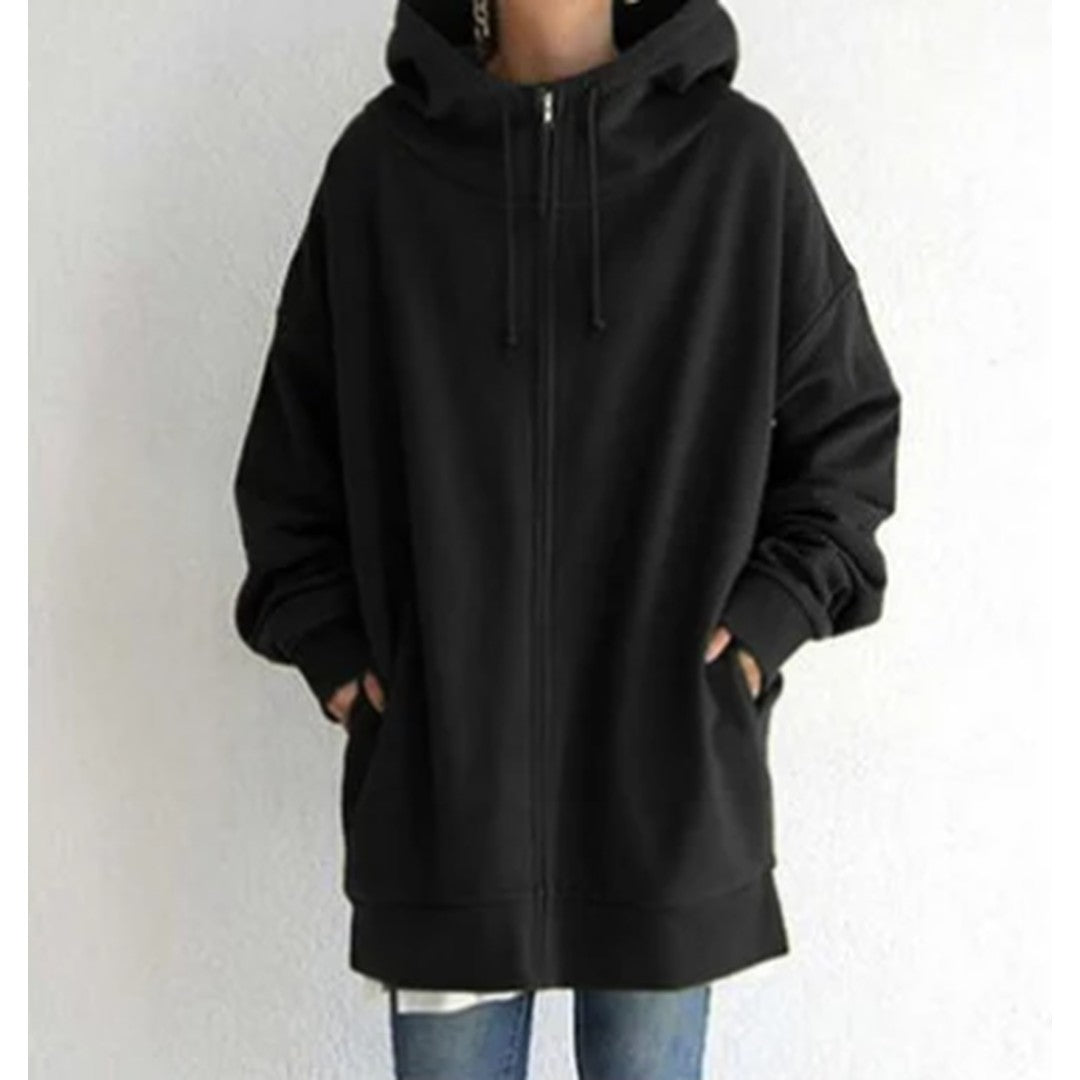 Woman wearing the Lenore women's zip-up hoodie, 9 view