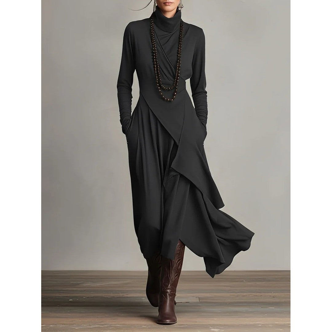 Woman wearing the Leona women's maxi chic dress, detail view
