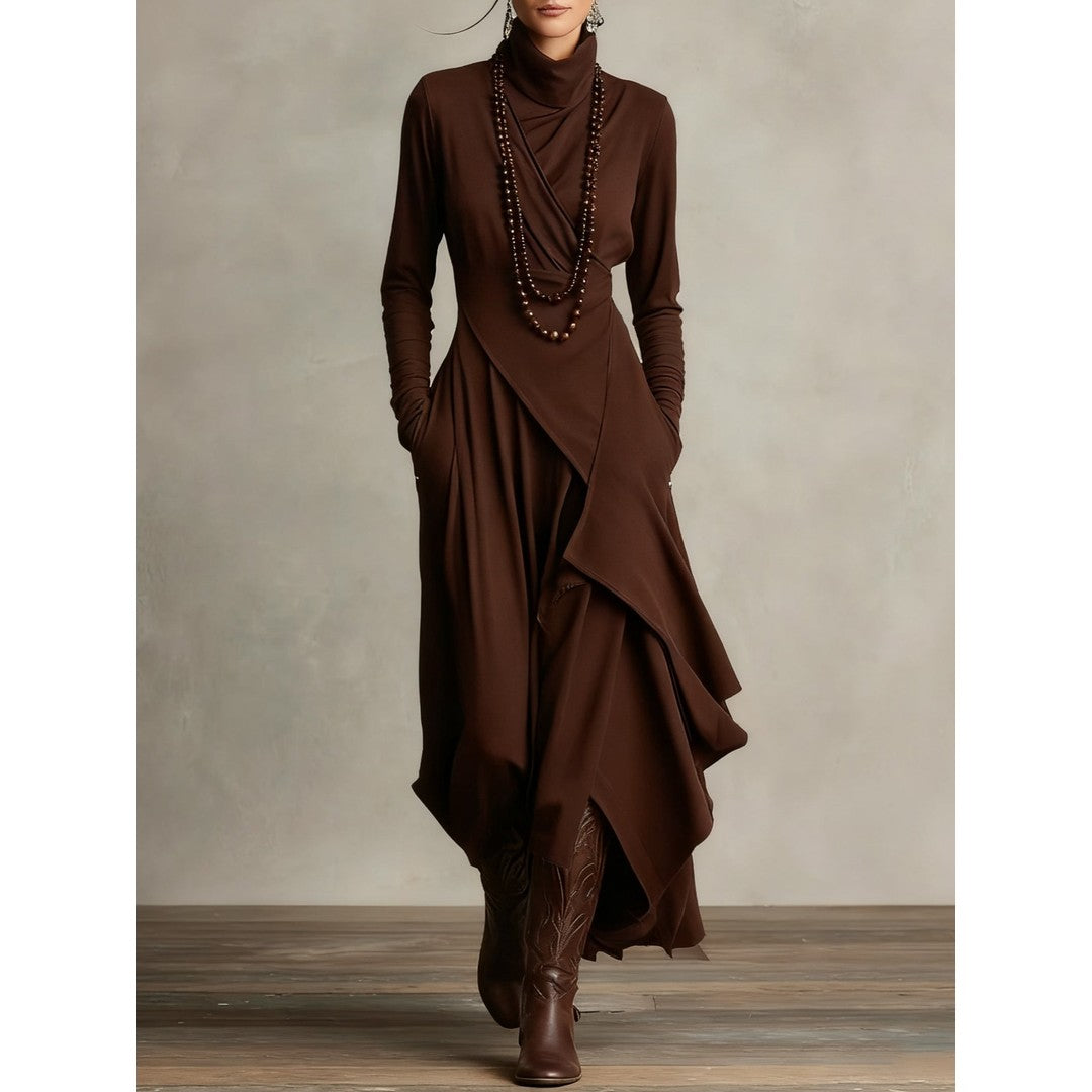 Woman wearing the Leona women's maxi chic dress, flatlay view