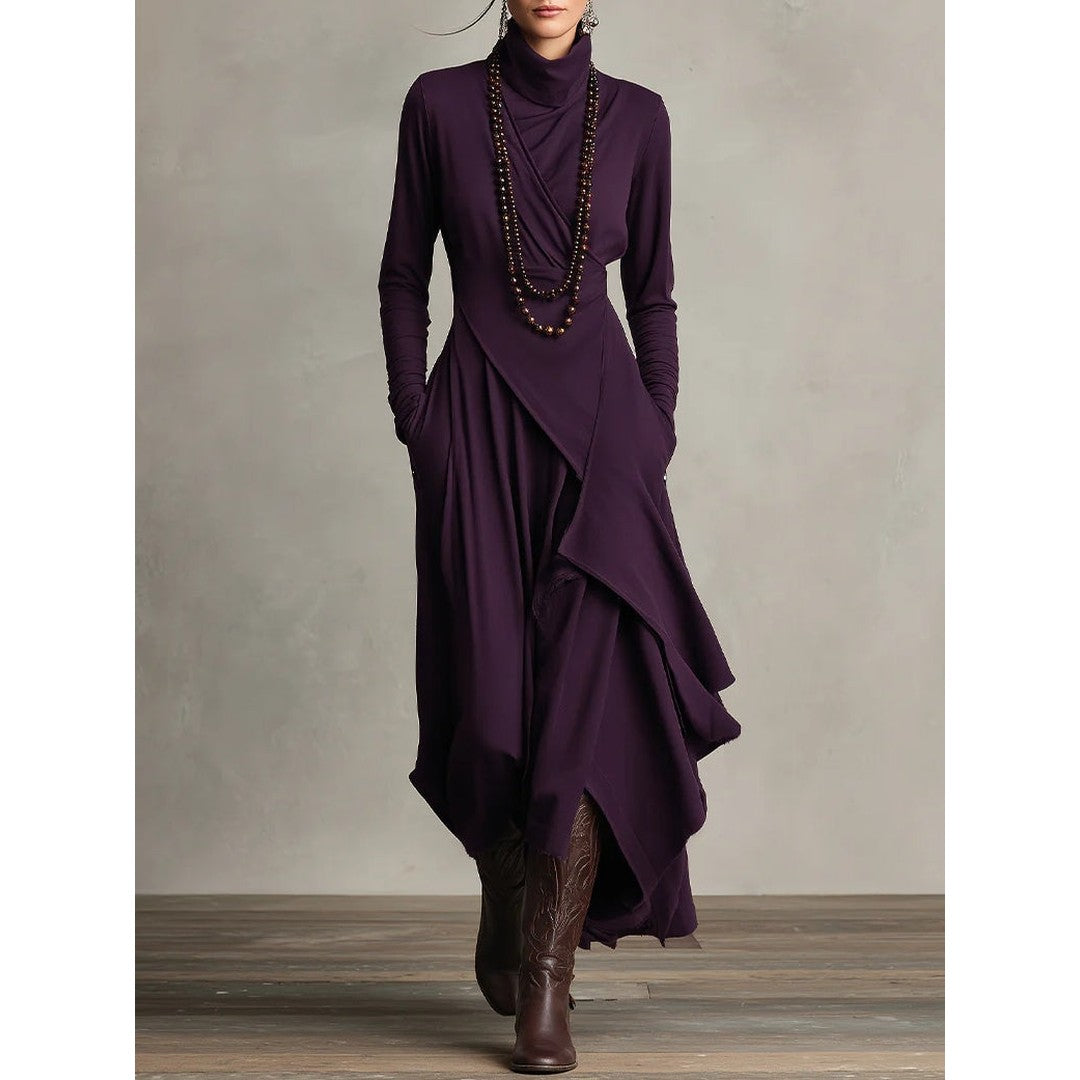 Woman wearing the Leona women's maxi chic dress, front view