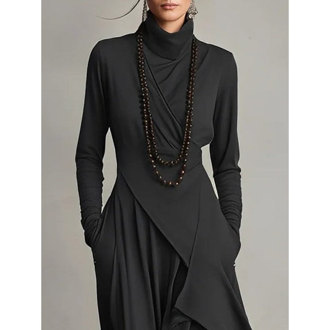 Woman wearing the Leona women's maxi chic dress, model view
