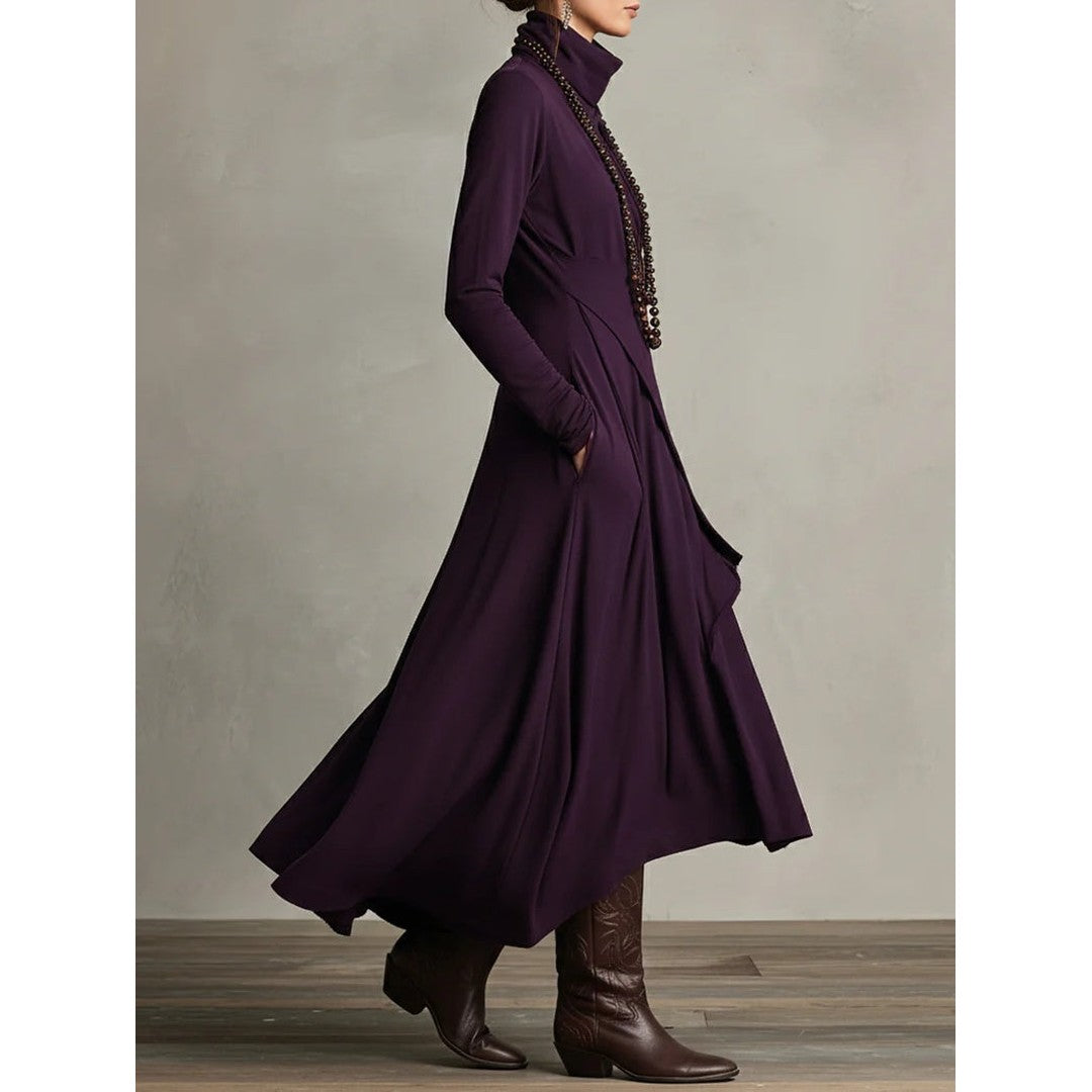 Woman wearing the Leona women's maxi chic dress, side view