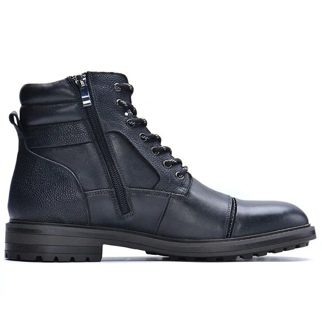 Man wearing the Levi men's casual leather boots in brown, back view