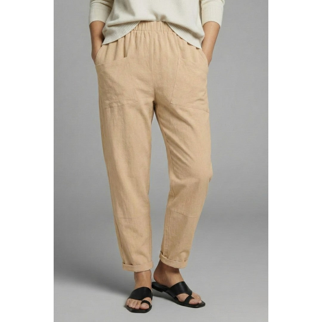 Woman wearing the Lilith women's pocket detail pants, back view