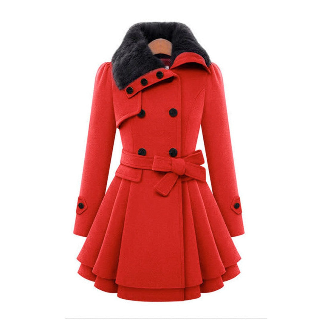 Woman wearing the Lily women's vintage trench coat, detail view