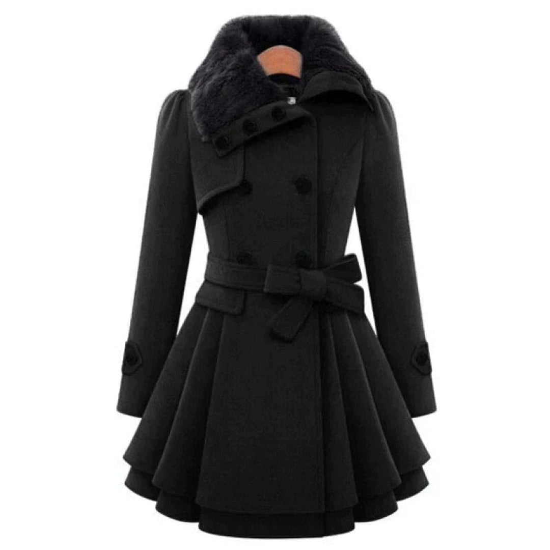 Woman wearing the Lily women's vintage trench coat, flatlay view