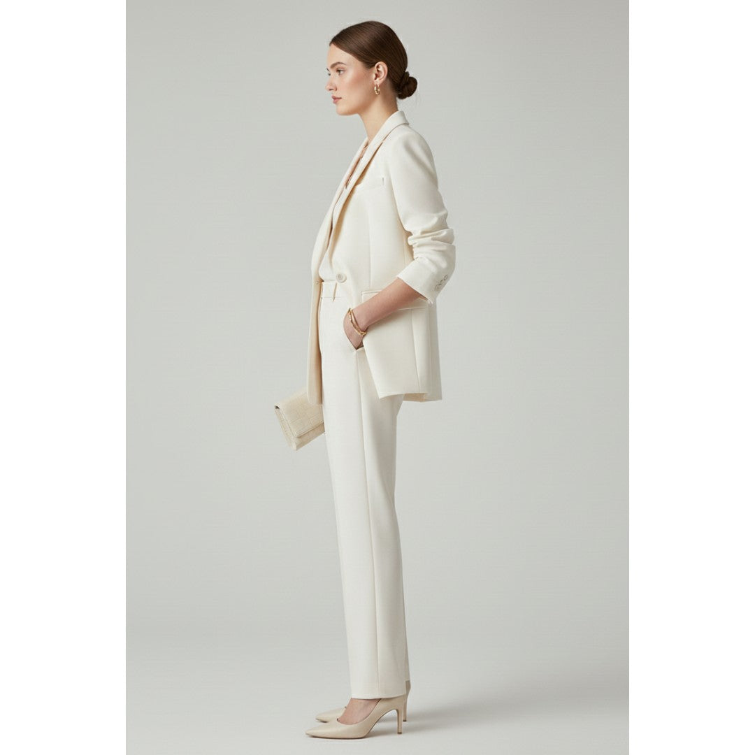 Woman wearing the Lincoln women's straight-leg set, model view