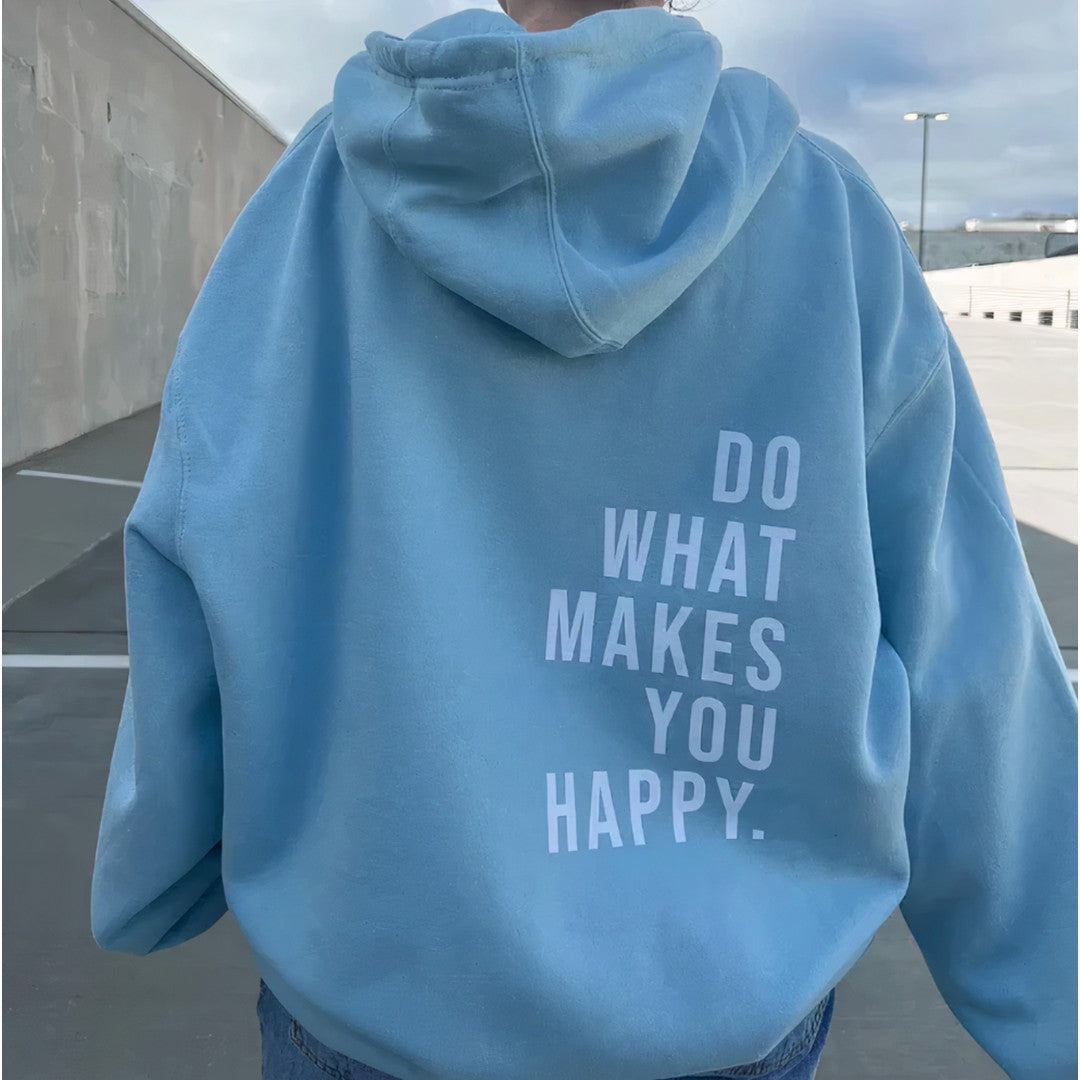 Woman wearing the Livia women's hooded hoodie, back view