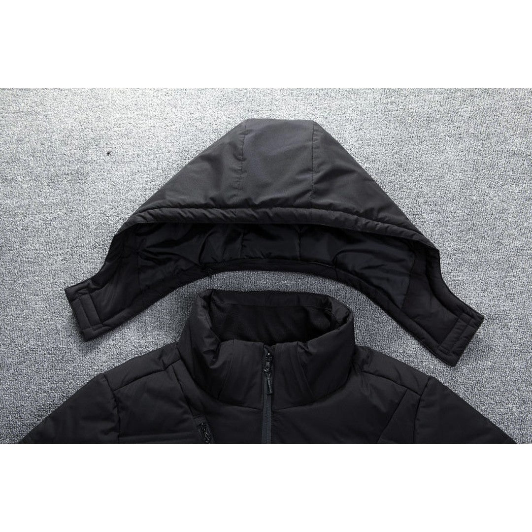 Man wearing the Lorenzo men's hooded jacket, side view