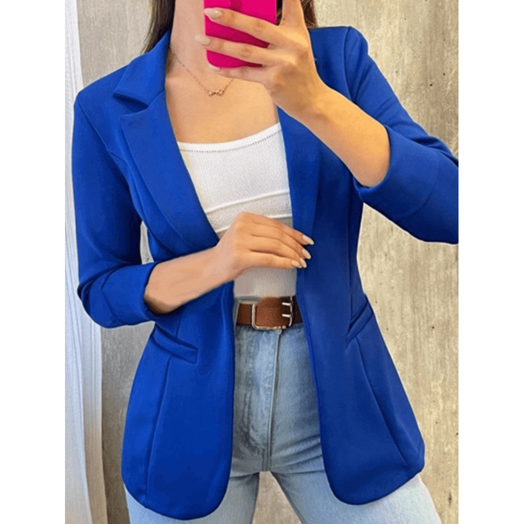 Woman wearing the Louisa women's bodycon pocket detail jacket, 7 view