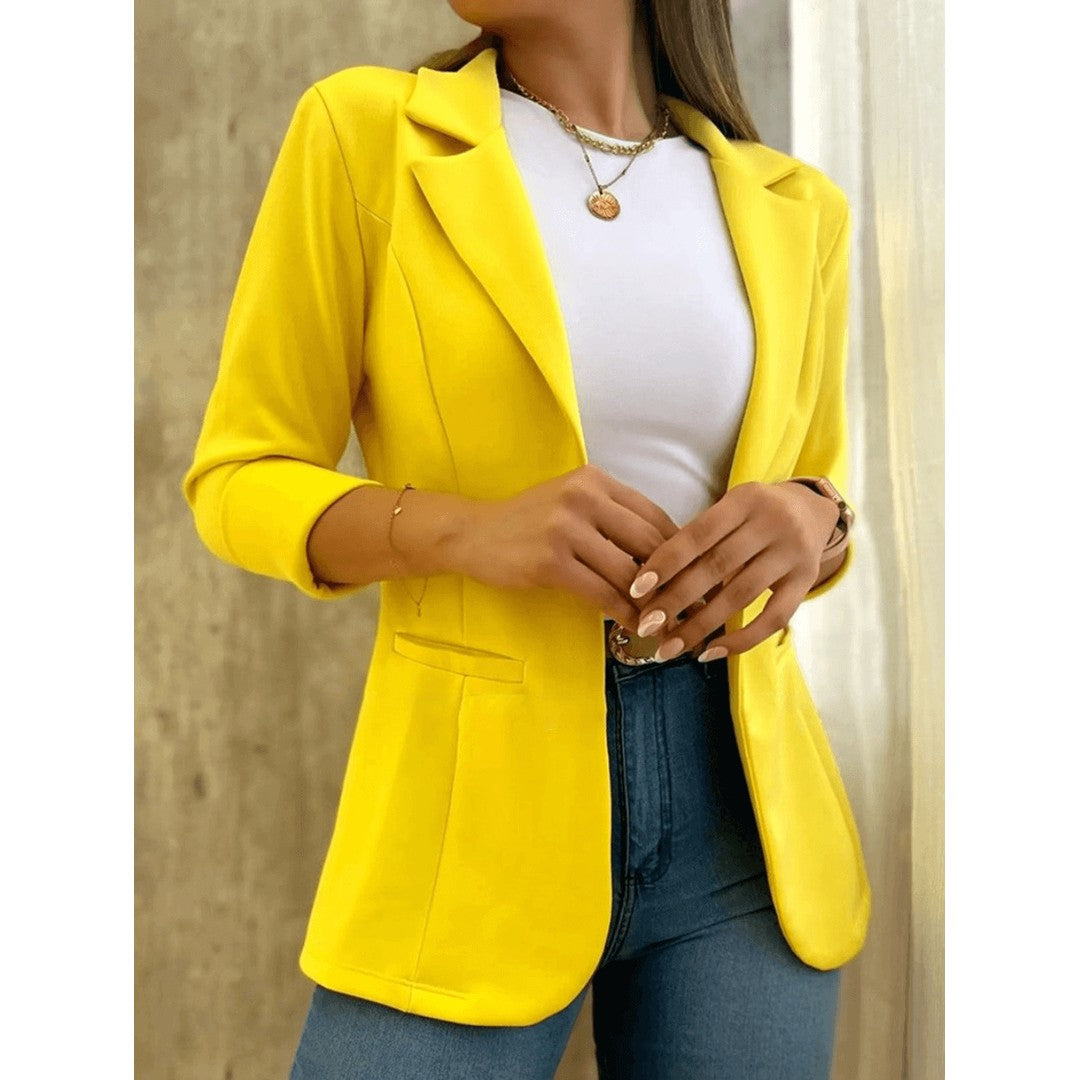Woman wearing the Louisa women's bodycon pocket detail jacket, detail view