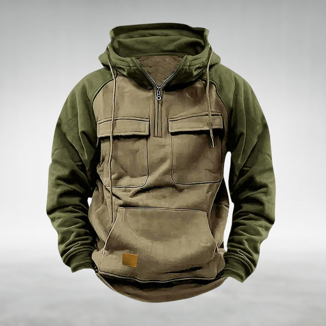 Man wearing the Ludovic men's hoodie, back view