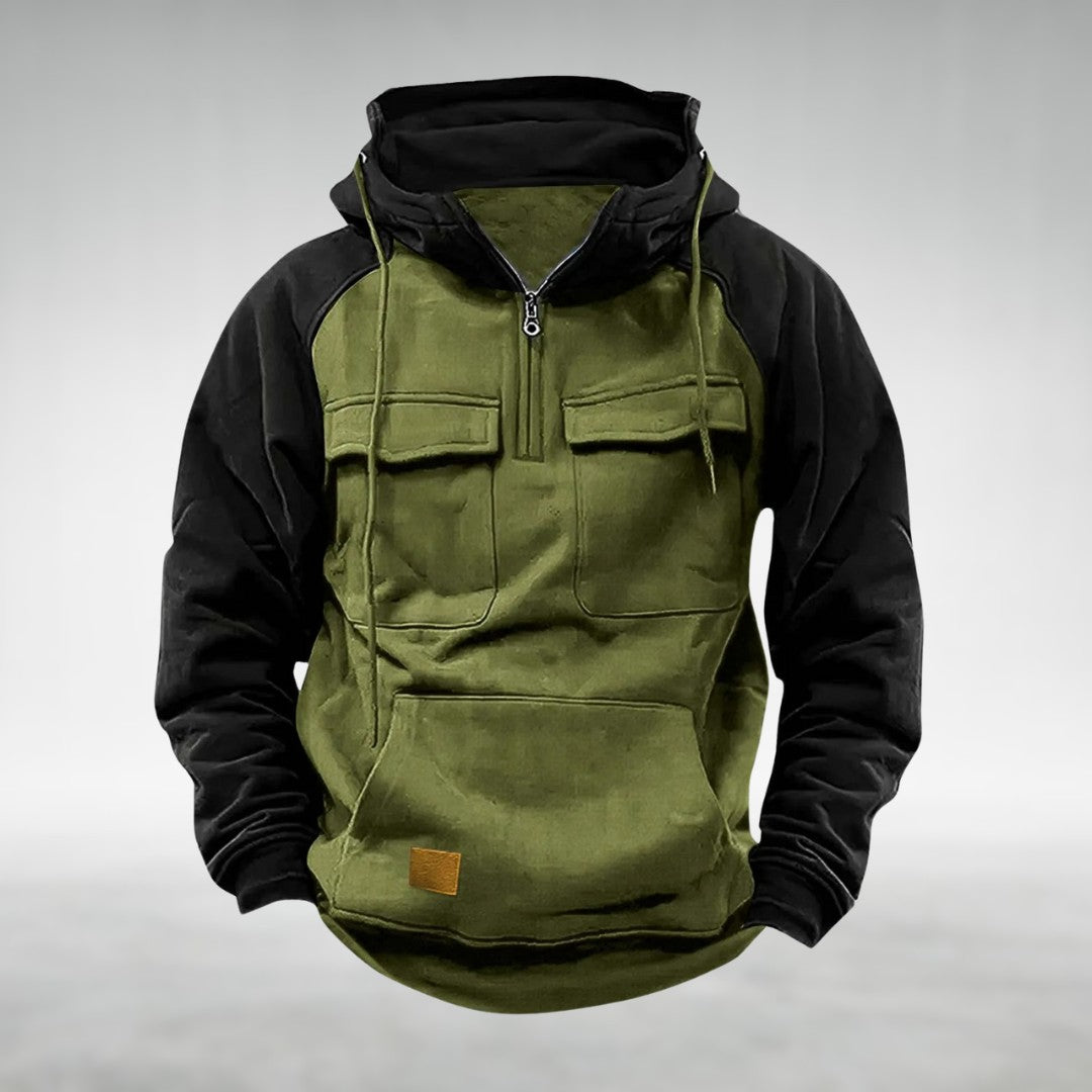 Man wearing the Ludovic men's hoodie, front view