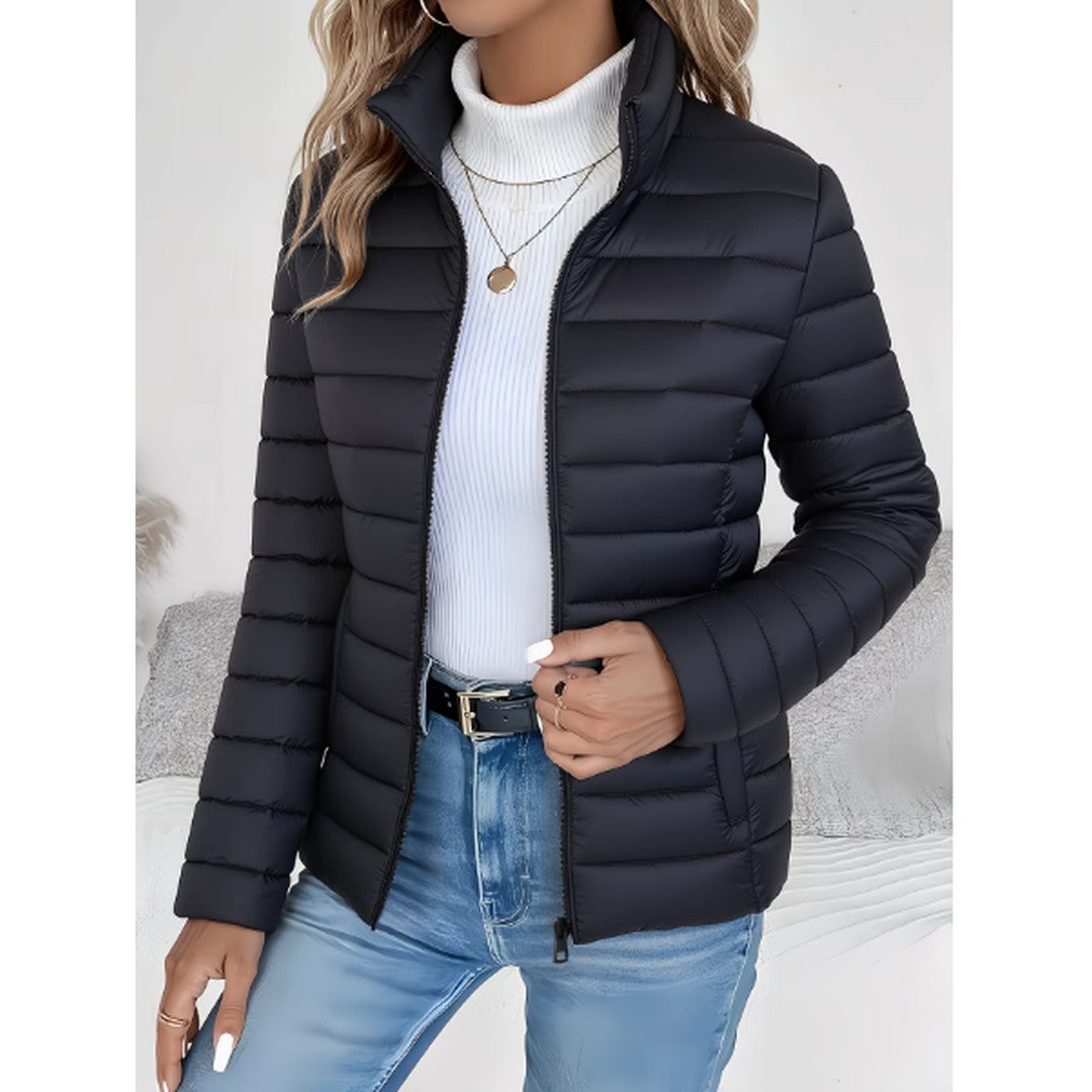 Woman wearing the Luella women's slim-fit jacket, back view