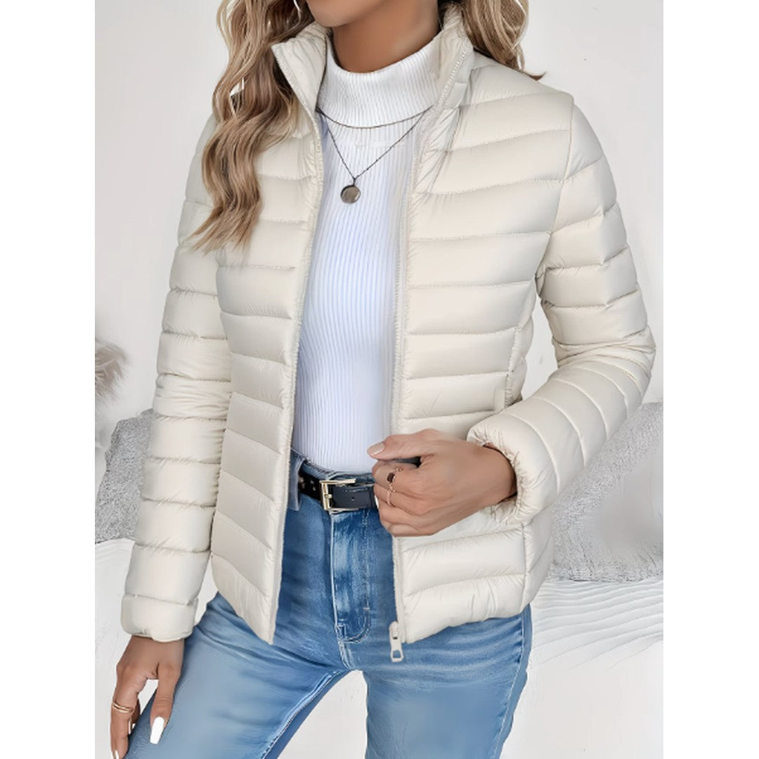 Woman wearing the Luella women's slim-fit jacket, detail view