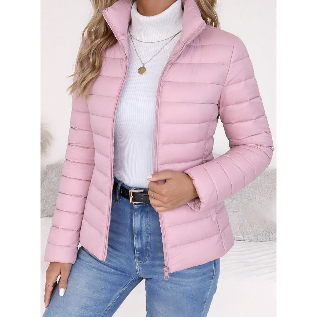 Woman wearing the Luella women's slim-fit jacket, flatlay view