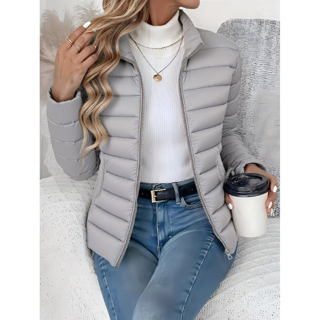 Woman wearing the Luella women's slim-fit jacket, model view