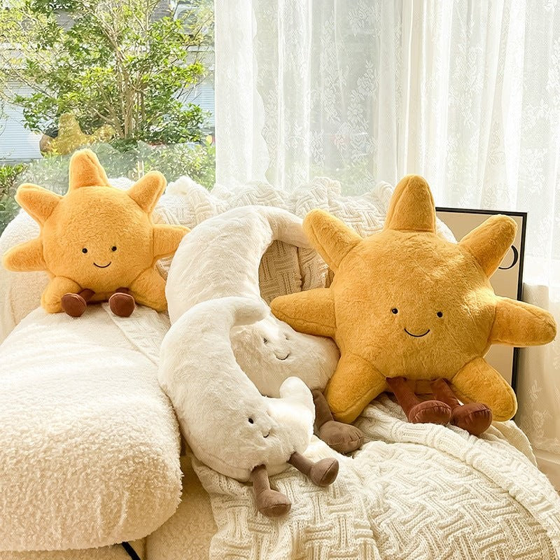 Plush sun and moon face cushion - product photo 4