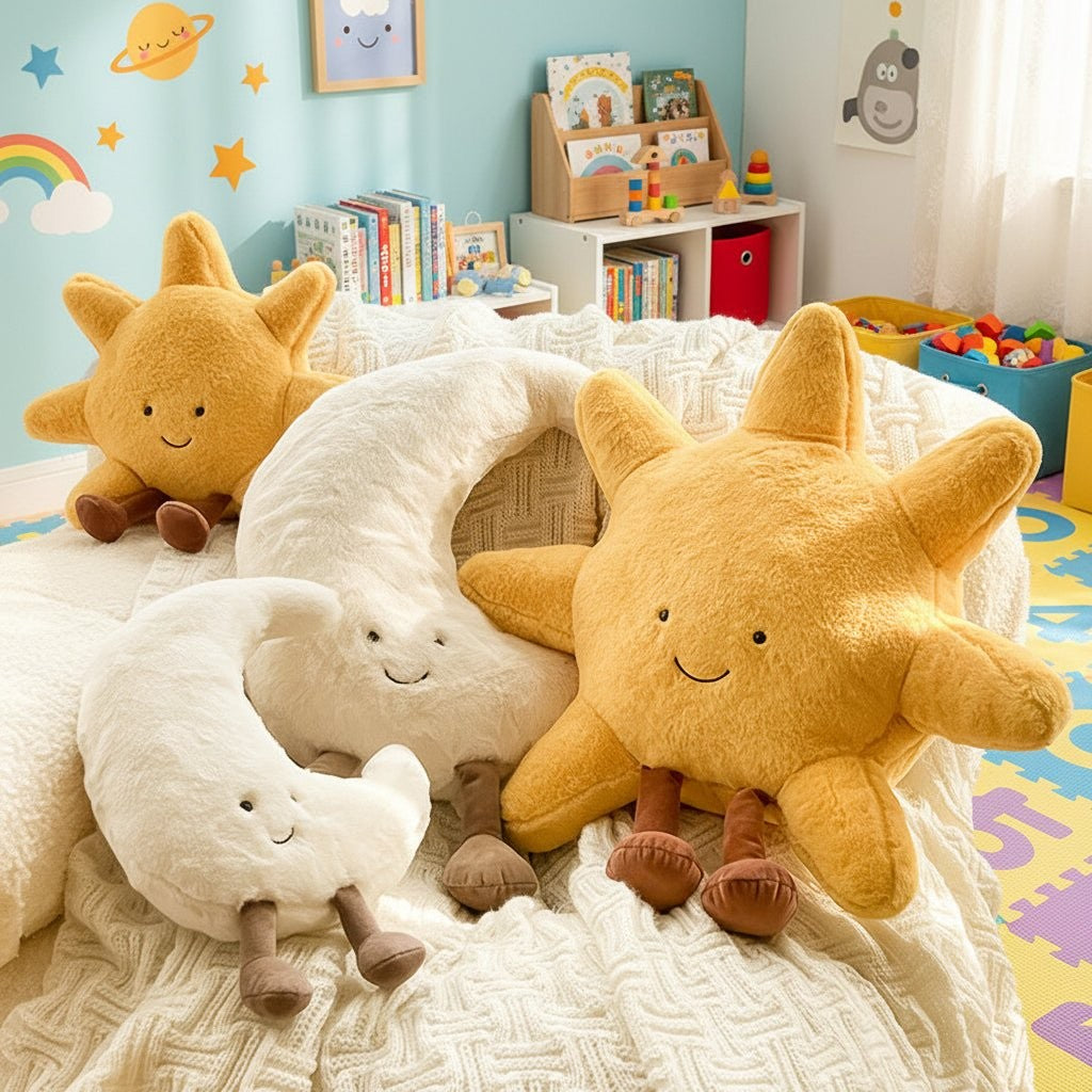 Plush sun and moon face cushion - product photo 5