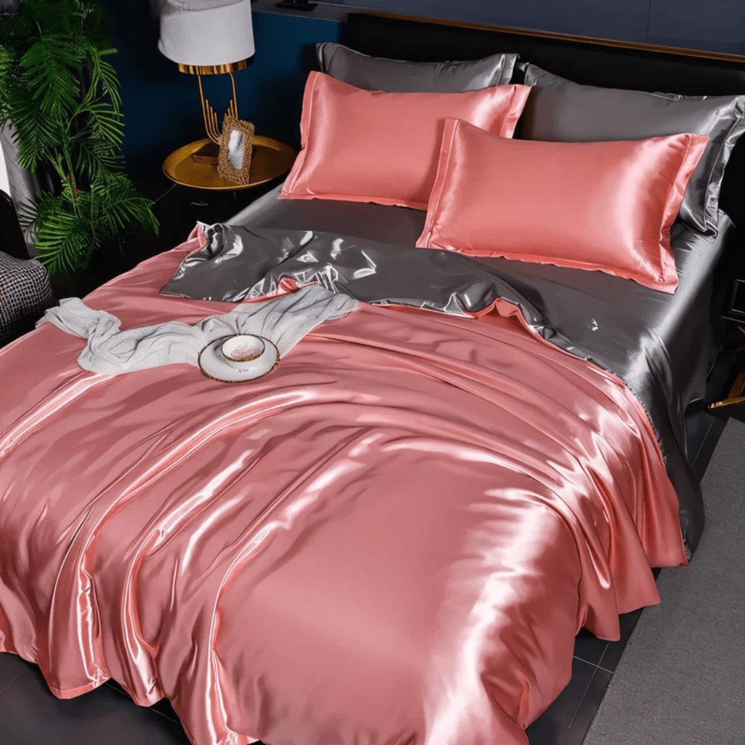 Satin bedding set on a made bed - product photo 10
