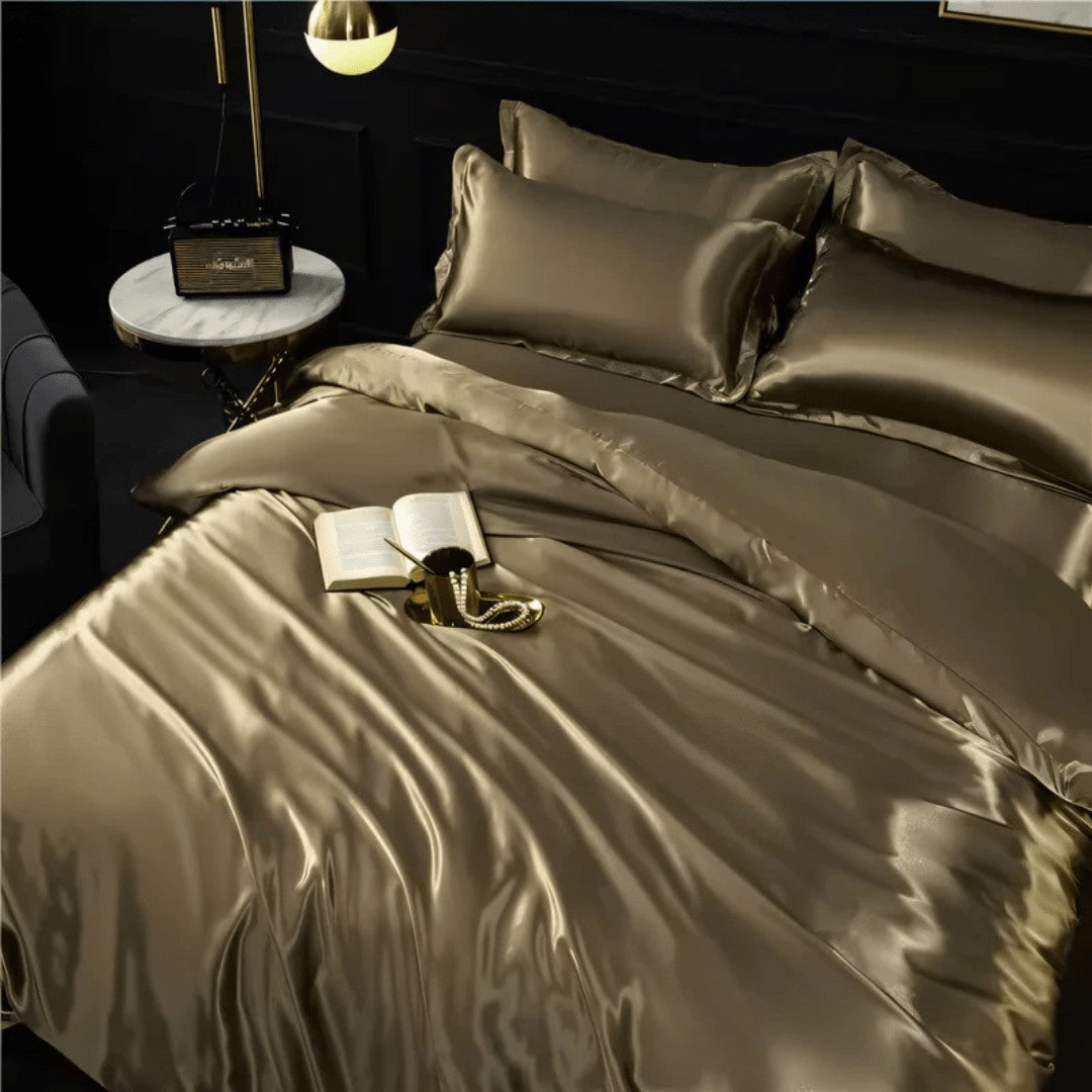 Satin bedding set on a made bed - product photo 12