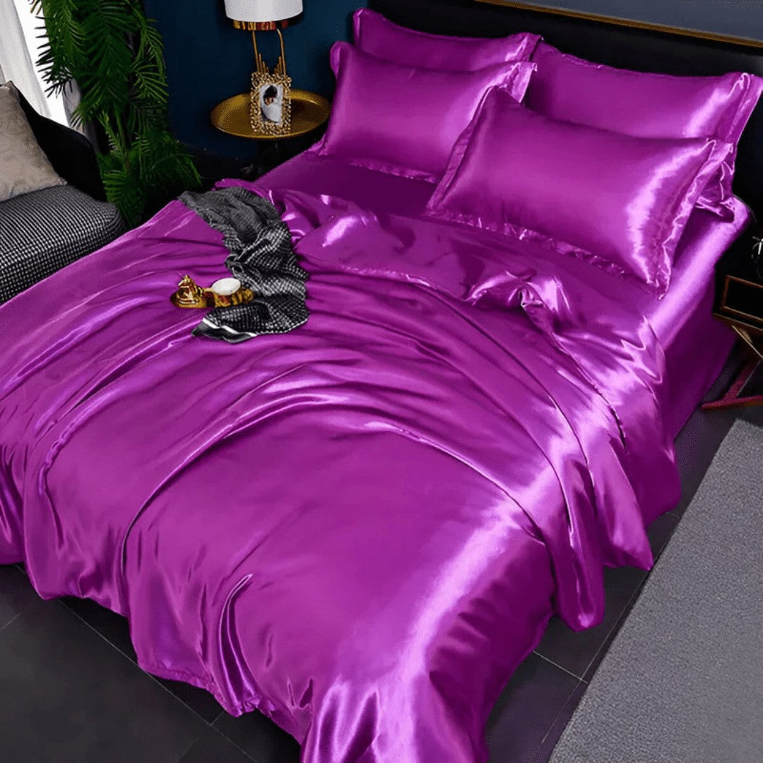 Satin bedding set on a made bed - product photo 13