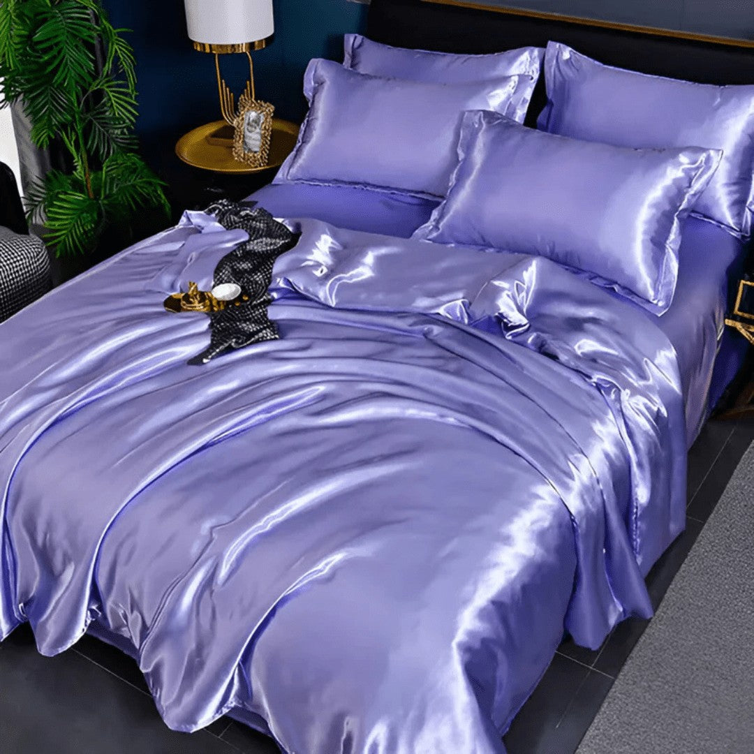 Satin bedding set on a made bed - product photo 3