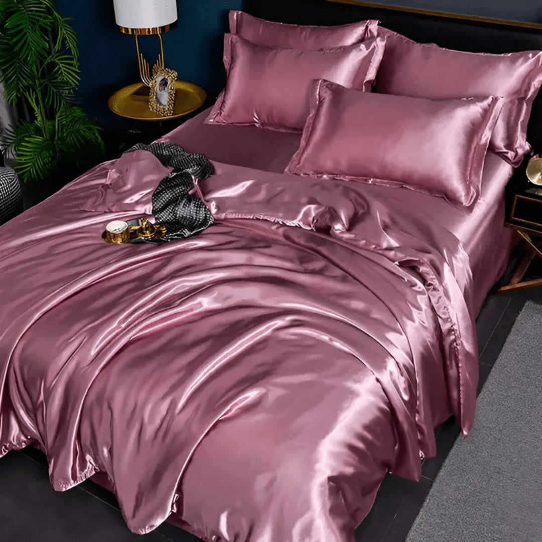 Satin bedding set on a made bed - product photo 4