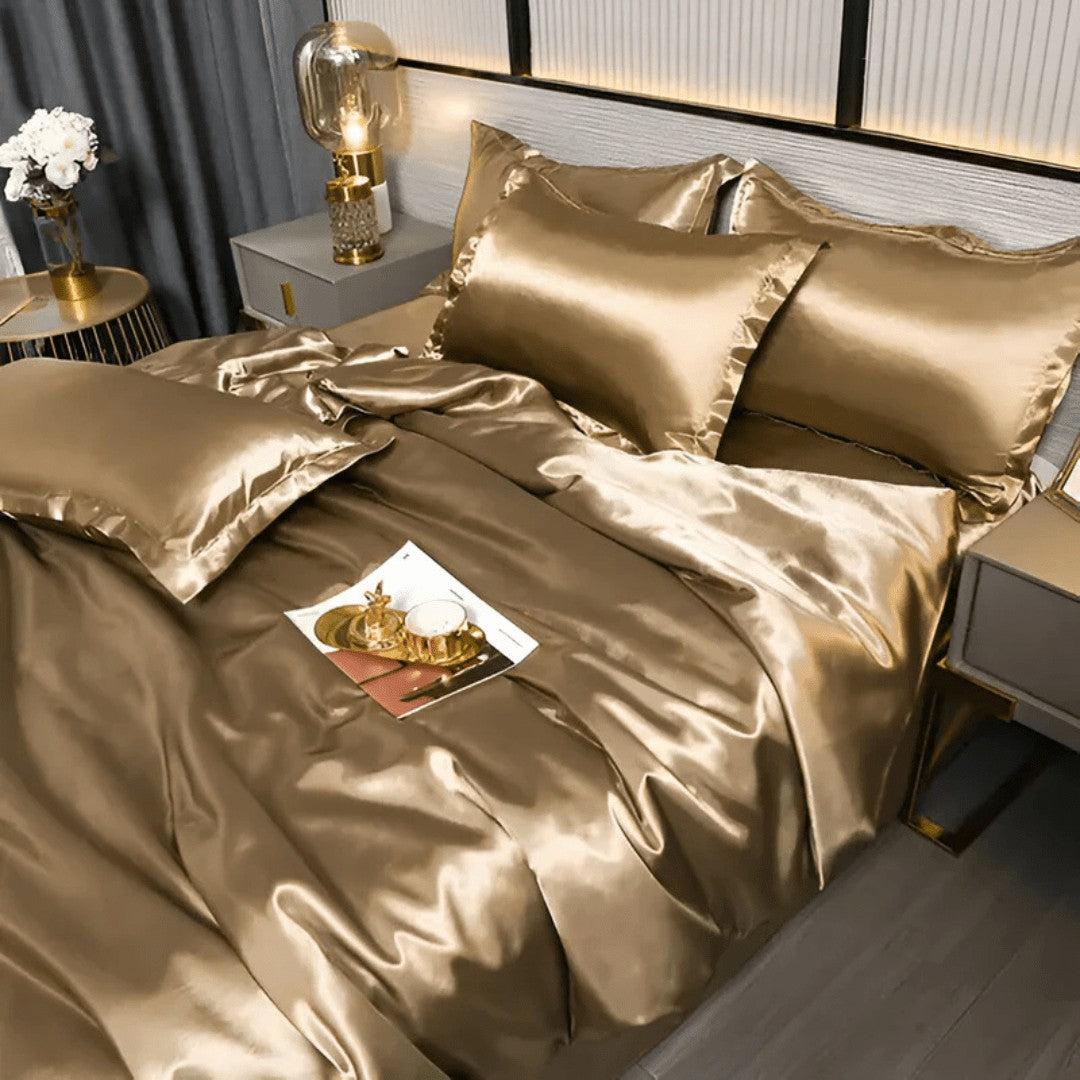 Satin bedding set on a made bed - product photo 6