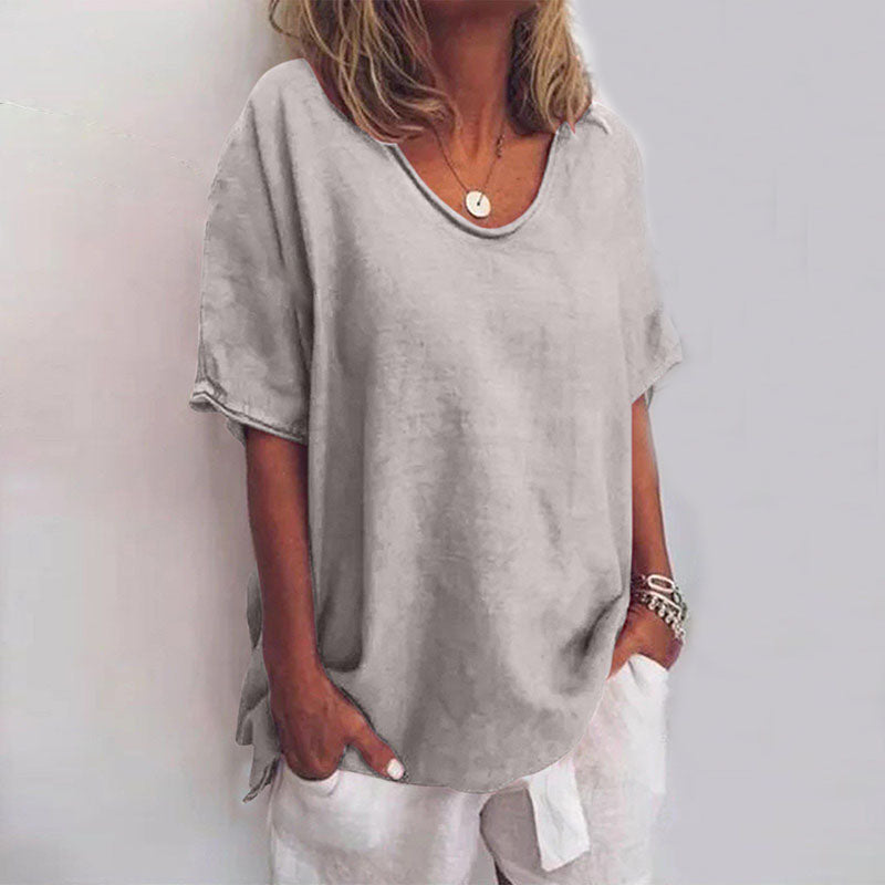 Lunara | Women's Oversized Linen V-Neck Relaxed Top