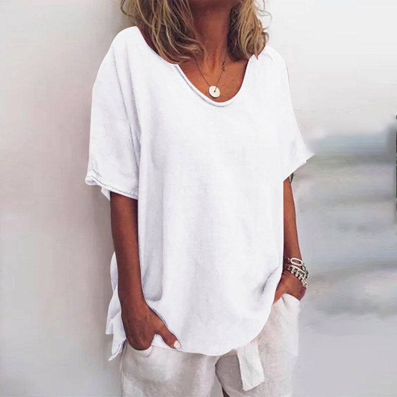 Lunara | Women's Oversized Linen V-Neck Relaxed Top