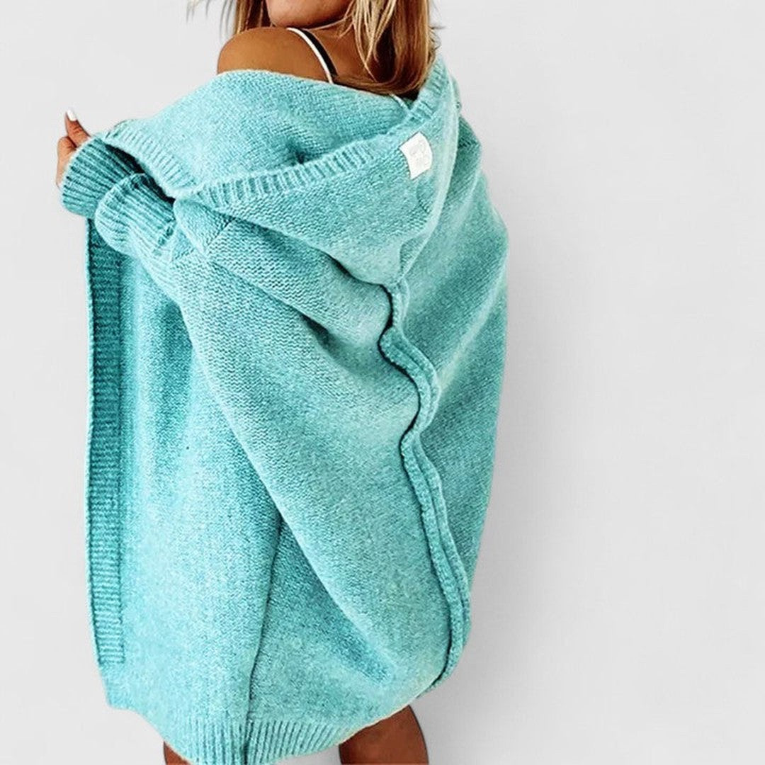 Woman wearing the Madelyn women's cardigan, back view