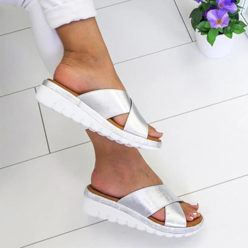 Freya | Women's Criss Cross Open Toe Slip-On Sandals