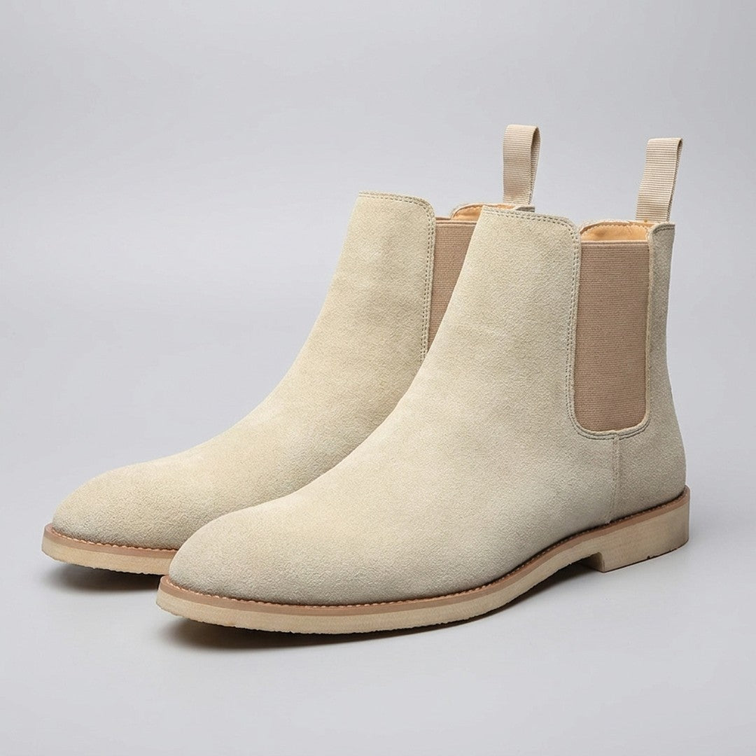 Man wearing the Marcel men's suede boots, 10 view