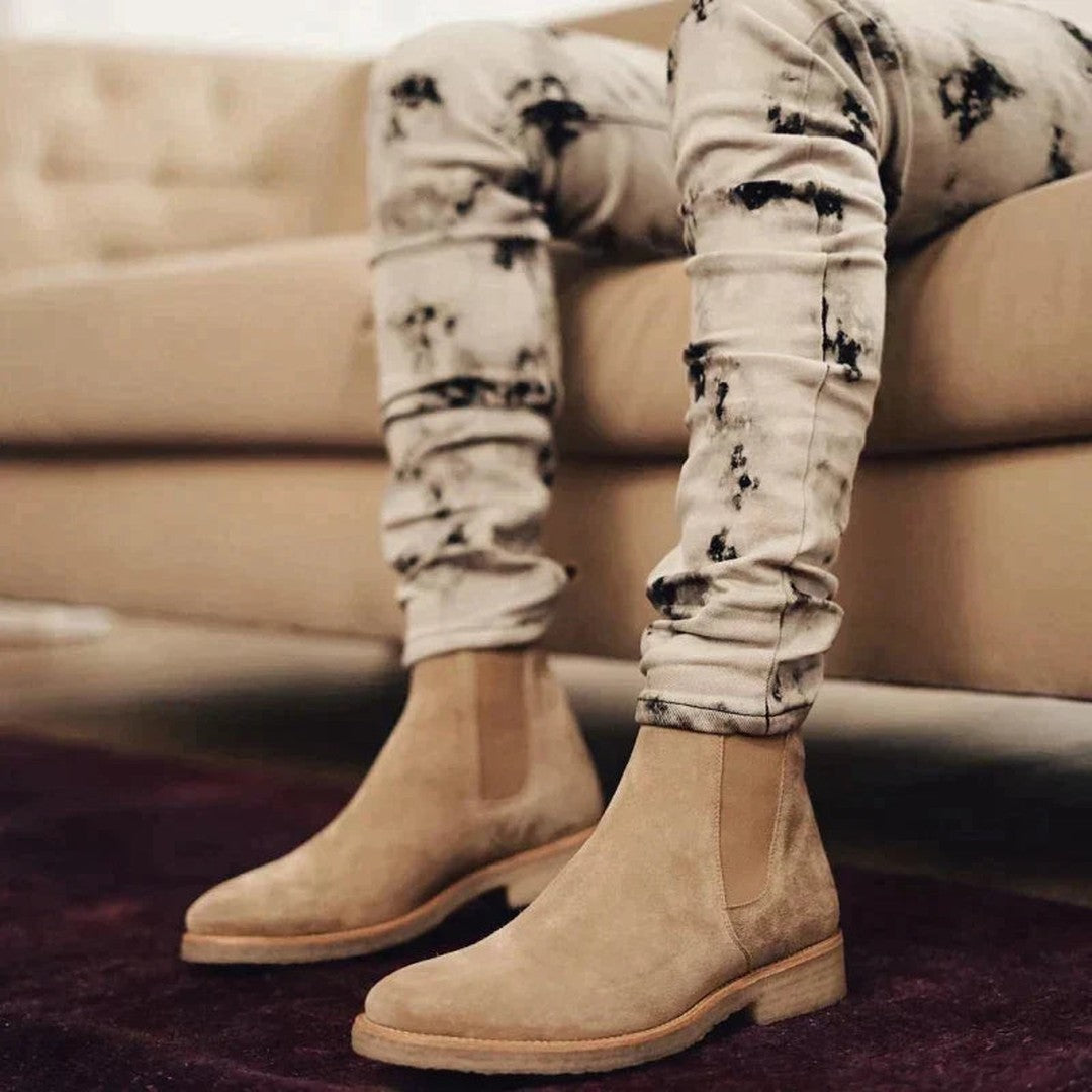 Man wearing the Marcel men's suede boots, 8 view