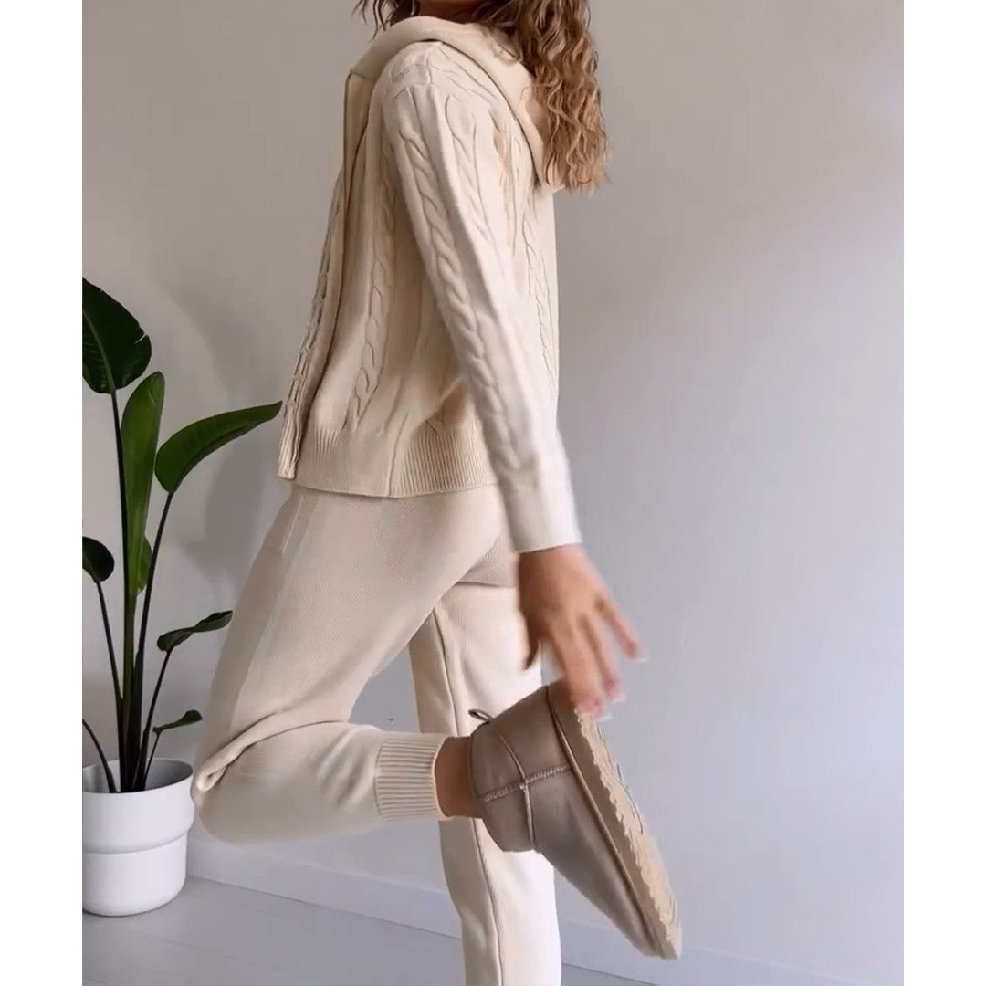 Woman wearing the Marisol women's knit sweater, detail view