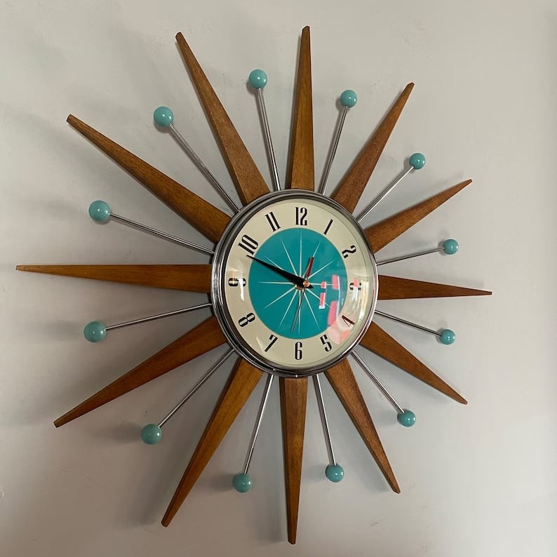 Handmade mid-century silent wall clock - product photo 2