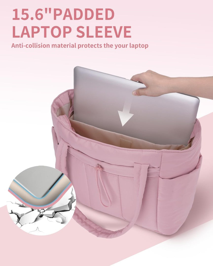 Quilted puffer tote with a tumbler pocket and laptop sleeve - product photo 11